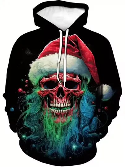 Discover 3D Santa Skull Hoodie Gothic Christmas Design for Men Women Casual Look