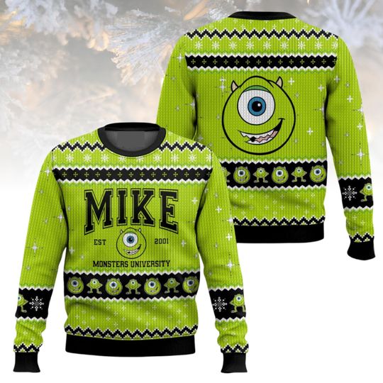Discover Monsters University Ugly Christmas Sweater Mike Wazowski Sweater Pixar Christmas Gift for Men Women, Disney Character Sweater