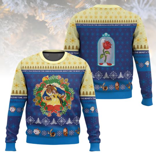 Discover Beauty and the Beast Ugly Christmas Sweater, Disney Sweater, Xmas Holiday Gift for Men Women, Disney Character Sweater