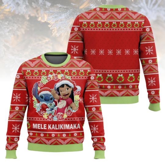 Discover Lilo and Stitch Ugly Christmas Sweater, Mele Kalikimaka Sweater, Disney Christmas Gift for Men Women, Xmas Holiday Gift, Ohana Means Fa