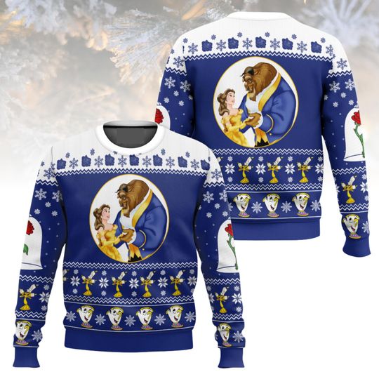 Discover Beauty and the Beast Ugly Christmas Sweater, Belle Beast Sweater, Disney Xmas Gift For Men Women, Disneyland Trip Sweater