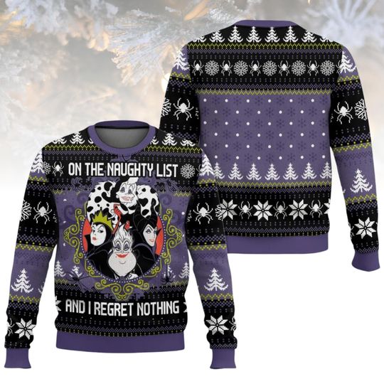 Discover Disney Villains Ugly Christmas Sweater, Naughty List Sweater, Xmas Holiday Gift for Women, Villains Christmas Gift, Maleficent Gift