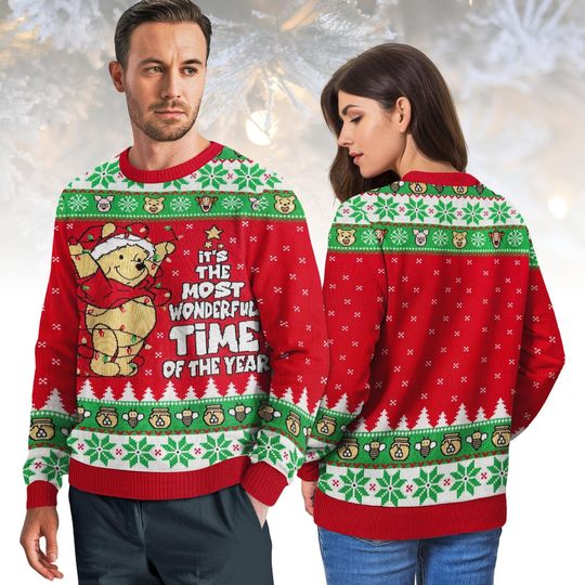 Discover Winnie the Pooh Ugly Christmas Sweater, Tigger Piglet Eeyore Sweater, Disney Holiday Knit, Christmas Gift for Men Women, Xmas Honey Swe