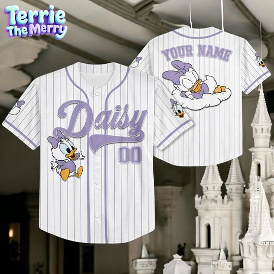 Discover Personalized Baby Daisy Duck Baseball Jersey, Custom Disney Daisy Duck Jersey, Matching Family Outfit, Unique Birthday Gift