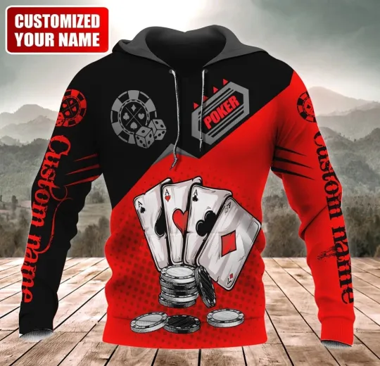 Discover Custom Red Poker 3D HOODIE Halloween Gift Best Price Us Size Christmas Gift
