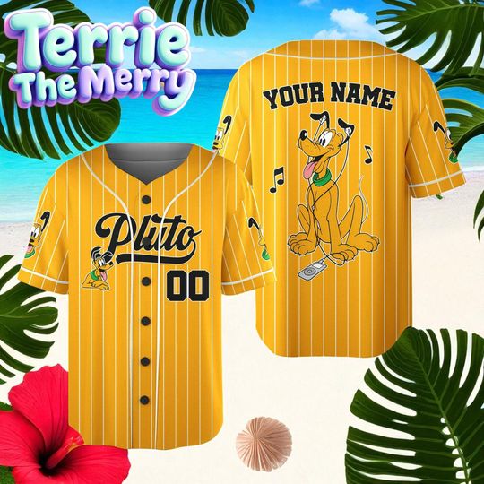 Discover Disney Family Matching Baseball Jersey, Custom Striped Pluto Jersey, Mickey Mouse Team Outfit, Disneyland Gift for Fans