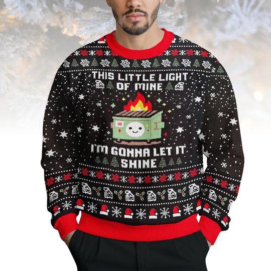Discover Funny Dumpster Fire Ugly Christmas Sweater, This Little Light Of Mine Sweater, Meme Xmas Sweater, Christmas Gift For Men Women, Holiday