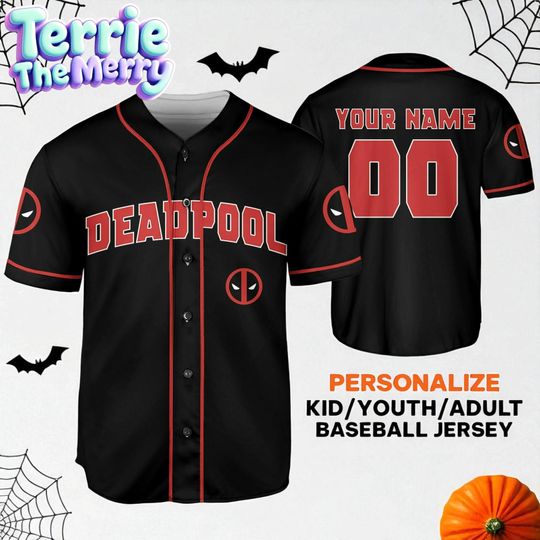Discover Personalized Deadpool Black Red Jersey, Wolverine and Deadpool Baseball Shirt, Hero Sport Jersey, Marvel Team Outfit