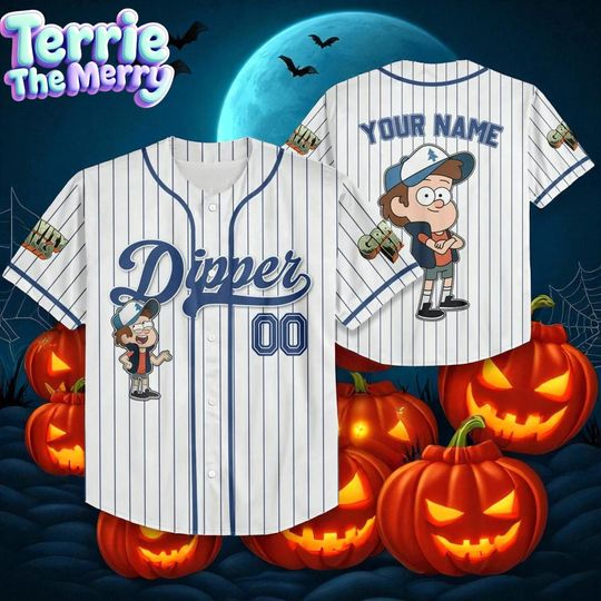 Discover Gravity Falls Dipper Pines Custom Jersey, White Personalized Baseball Team Shirt, Disneyland Birthday Outfit, Unique Gift for Disney Fan