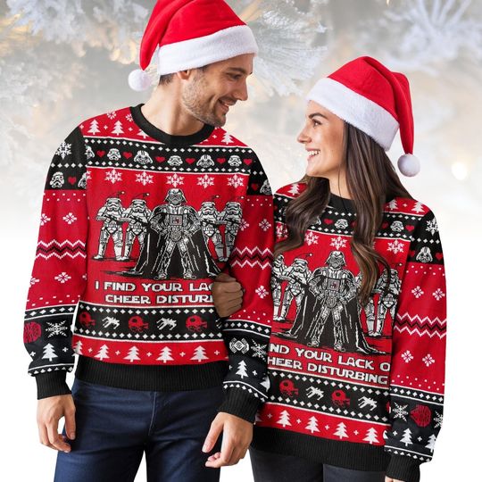 Star Wars Ugly Christmas Sweater, Darth Vader Sweater, Funny Holiday Knit for Men Women, Christmas Gift, Geek Xmas Sweater