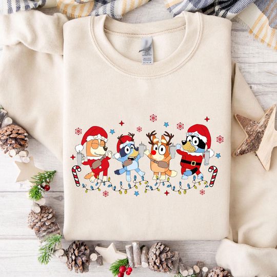 Discover Cartoon Blue Dog Christmas Sweatshirt Matching Family Christmas Sweatshirt Blue Dog Friends Kids Toddler Sweater Popular Now Family Sweaters