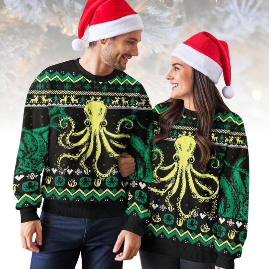 Discover Cthulhu Ugly Christmas Sweater, Kraken Octopus Sweater, Mythical Sea Monster Knit, Funny Nerd Holiday Sweater, Christmas Gift for Men W