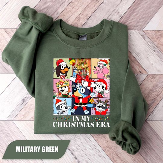Discover In My Christmas Era Sweatshirt, Cartoon Blue Dog Christmas Sweatshirt, Family Matching Christmas, Cute Cartoon Christmas Sweatshirt