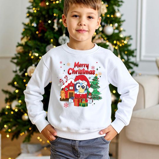 Discover Blue Merry Christmas Sweatshirt, Christmas Matchin Party Shirt Blue Dog Sweatshirt, Christmas Party Sweater Xmas Gift Holiday Shirt Cartoon Shirt