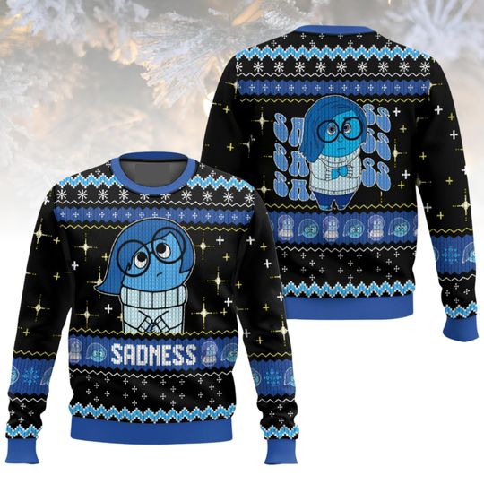 Discover Inside Out Ugly Christmas Sweater, Sadness Sweater,  Pixar Holiday Gift For Men Women Xmas, Disney Emotions Xmas Sweater