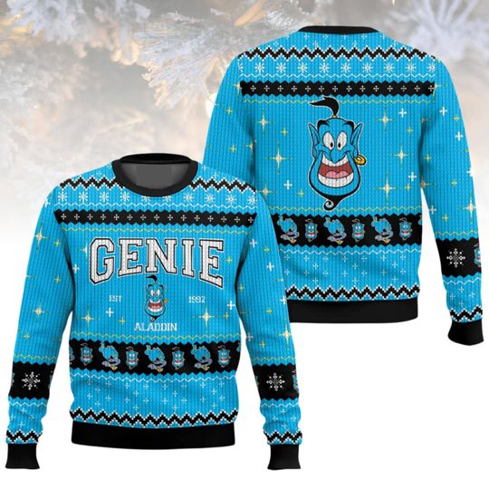 Discover Aladdin Genie Ugly Christmas Sweater Disney Knitted Sweater Xmas Gift, Disney Character Sweater