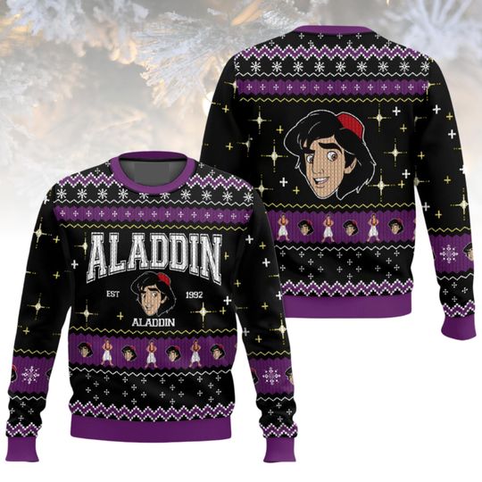 Discover Aladdin Ugly Christmas Sweater, Disney Aladdin Sweater, Xmas Knitted Gift, Disney Character Sweater
