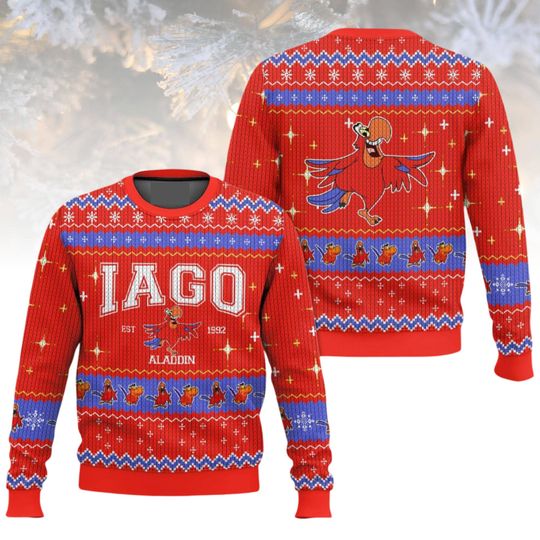 Discover Disney Iago Ugly Christmas Sweater Parrot Sweater Funny Holiday Gift for Men Women Xmas Present, Disney Character Sweater