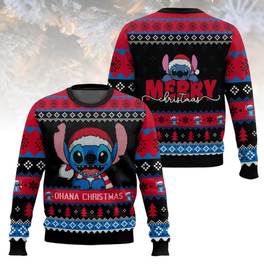 Discover Disney Stitch Ugly Christmas Sweater, Ohana Holiday Sweater, Xmas Gift For Men Women, Disney Character Sweater