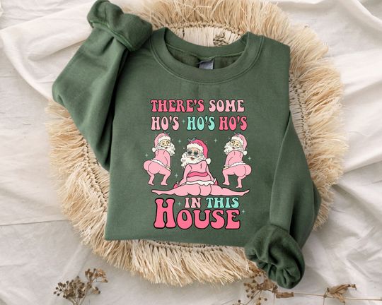 Discover Funny Santa Sweatshirt - Ugly Christmas Sweater, Twerking Santa Design, Retro Holiday Apparel, There's Some Ho Ho Hos in This House