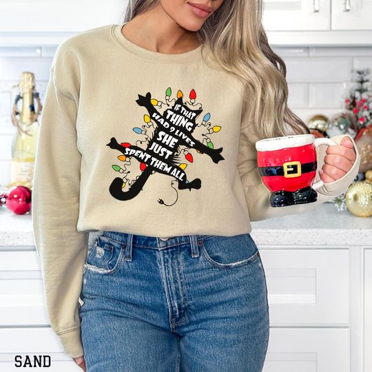 Discover Griswold Cat Wrapped in Christmas Lights Shirt, Christmas Sweatshirt, Funny Christmas Vacation Hoodie, Holiday Sweatshirt, Christmas Cat Tee