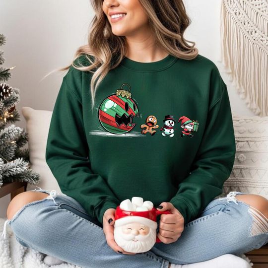 Christmas Pacman Sweatshirt, Funny Christmas Sweatshirt, Chase Christmas Ornament, Chasing Gingerbread Man Hoodie, Gnome Christmas Sweater