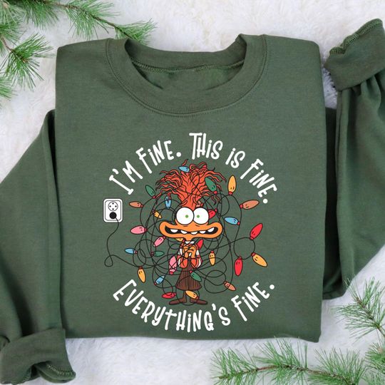 Discover It's Fine This Is Fine Everything Is Fine Christmas Light Sweatshirt, Disney Anxiety Christmas Lights Sweater,  Inside Out Christmas Hoodie