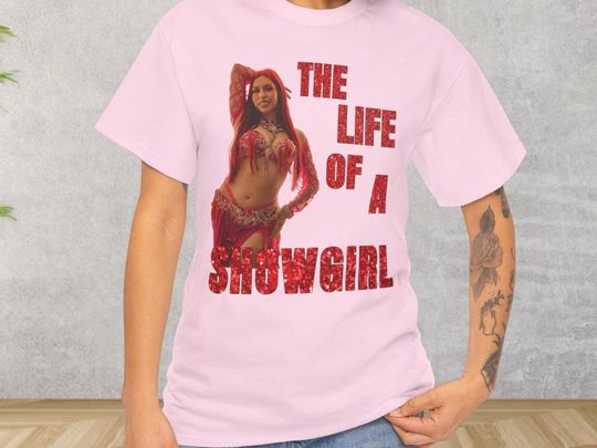 Discover The Life of a Showgirl T-Shirt | Pink Graphic Tee | Sparkly Letter Print Shirt | Performer Gift | Stage Life Streetwear Top
