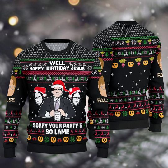 Discover The Office Sorry You Party So Lame Ugly Sweater, Michael Scott Christmas Sweater, Santa Xmas Sweater, Funny Movie Jumper For Men Women