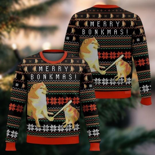 Discover Cheems Doge Meme Ugly Christmas Sweater, Merry Bonkmas Sweater, Funny Dog Memes Xmas Sweater, Winter Sweater Men Women, Xmas Ideas