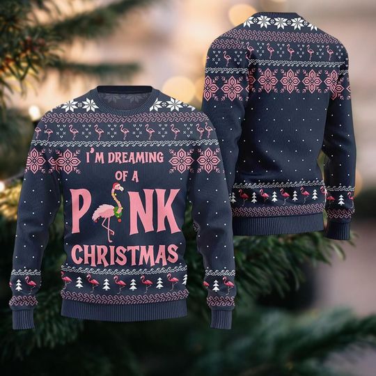 Discover Pink Couple Christmas Ugly Sweater, Santa Bird Holiday Sweater, I'm Dreaming Of A Pink Christmas Sweatshirt, Funny Xmas Party 2025 Gift