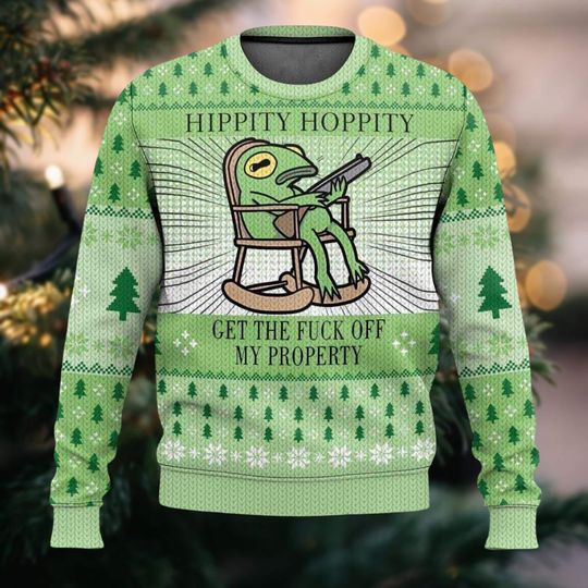 Discover Frog Hippity Hoppity Christmas Christmas Ugly Sweater, Funny Frog Holiday Sweater, Animals Xmas Sweatshirt, Frog Meme Sweater Men Women