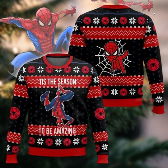 Discover Spiderman Ugly Christmas Sweater, Tis The Season To Be Amazing Sweater, Superhero Xmas Ugly Sweatshirt, Marvel Movie Holiday Gifts