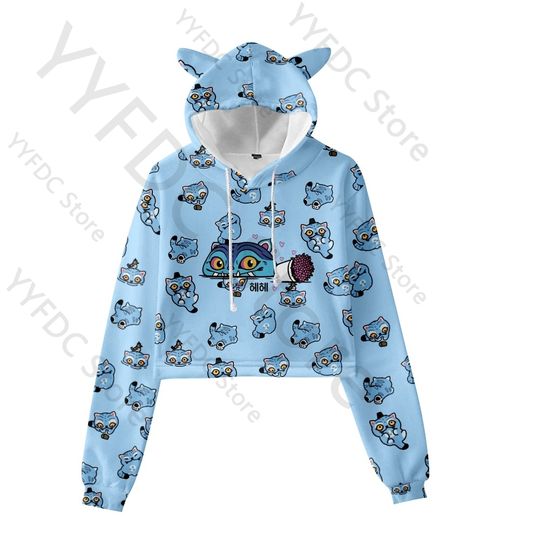 KPop Demon Hunters Cat Ear Cropped Hoodie Women Fashion Crop Top