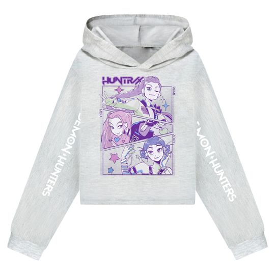 K-Pop Demon Hunters Cat Ear Crop Hoodie for Girls and Boys, Casual Hooded Sweatshirt, Kids Outfit