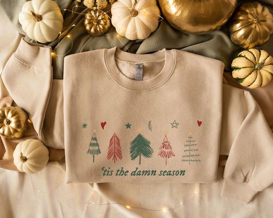 Tis The Damn Season Christmas Sweatshirt Cozy Sweatshirt Tis the Season Trendy Sweater Hand drawn Christmas tree Sweater Minimalist crewneck