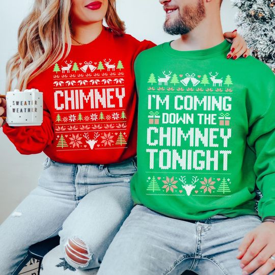 Discover Unisex Funny Couples Ugly Christmas Sweater, Couples Matching Ugly Christmas Sweater, Santa Twice, Christmas Pajamas, Sold Seperate
