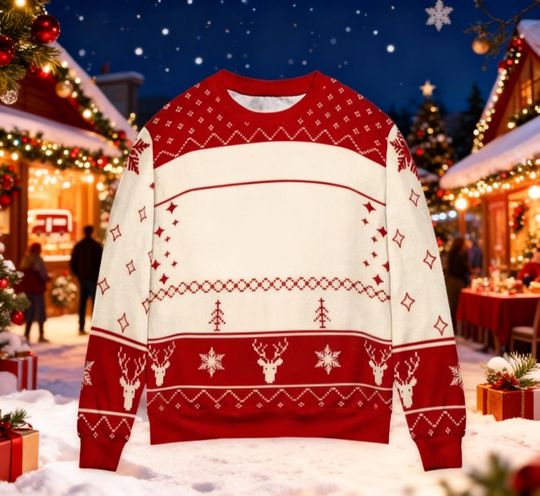 Discover Blank Ugly Christmas Sweater, Customizable Christmas Jumper, Ugly Sweater Party Outfit, Funny Holiday Gift, Personalized Xmas Jumper