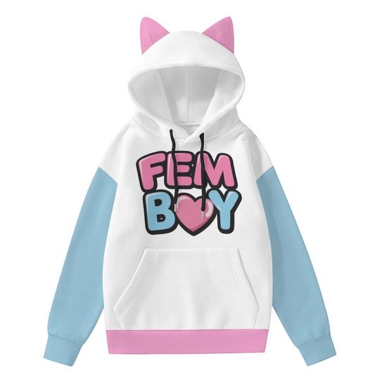 Femboy <3 Hoodie with Cat Ears - Cute, Fashionable, High-Quality Print