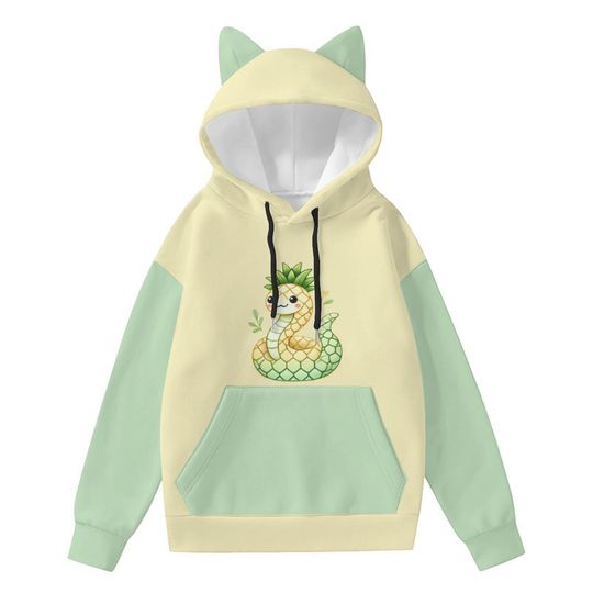 Kawaii Pineapple Snake Hoodie with Cat Ears | Cute Pastel Unisex Hoodie | Cozy Aesthetic Streetwear | Animal Hoodie for Women & Teens