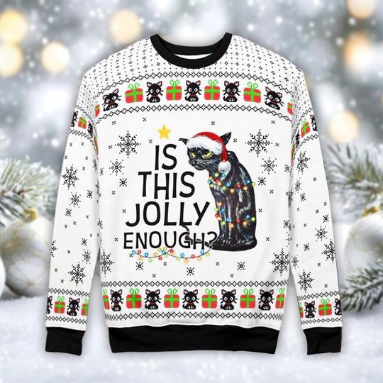 Discover Is This Jolly Enough Cat Ugly Christmas Sweater, Funny Black Cat Jumper, Anti-Christmas Gift