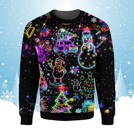 Discover Neon Light Christmas Sweatshirt for Men Women, Funny Ugly Fake Xmas Sweater, Bright Holiday Lights Pullover, Festive Party Outfit Gift