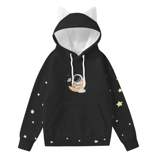 Discover Unisex Moon and Space Inspired Hoodie With Decorative Ears | Space | Astronaut
