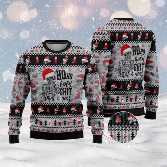 Funny Skull Christmas Ugly Sweater, Skeleton Ho Ho Ho Ugly Sweaters, Coffee Xmas Sweater, Merry Christmas Holiday Shirt, Gift For Dad