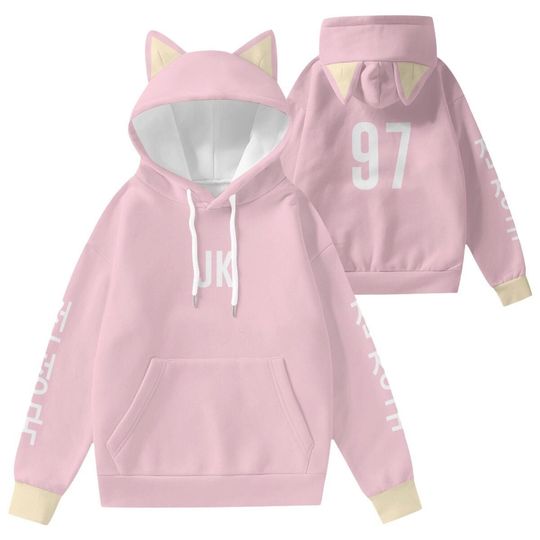 Discover JK Pastel Pink Bunny Hoodie SG Cat Ears Hoodie Army Gift Idea Kpop Merch Maknae 97 All Over Print Hooded With Decorative Cat Ears