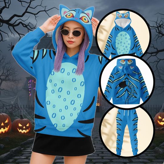Halloween Tiger Costume Hoodie Jogger, Cute Ears Tiger Animal, Tiger Kpop Cosplay Hoodie, Derpy Tiger Hoodie, Funny Halloween Outfit