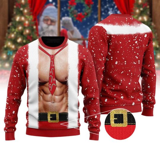 Santa Body Ugly Christmas Sweater, Snowflakes Christmas Ugly Sweater For Men & Women, Perfect Gift For Christmas