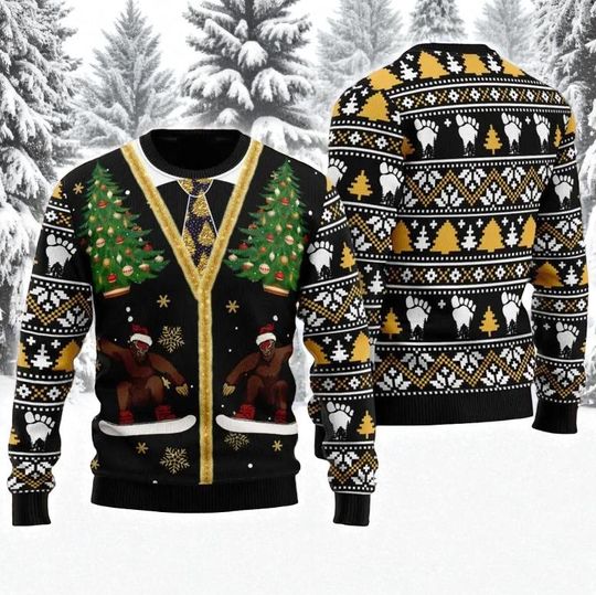 Discover Christmas Bigfoot Sasquatch Ugly Sweater, Funny Monster Mountain Holiday Jumper, Unique Winter Outfit, Festive Santa Gift Idea