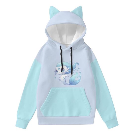 Discover Kawaii Mermaid Fish Hoodie with Cat Ears | Cute Pastel Blue Unisex Hoodie | Cozy Harajuku Anime Hoodie | Ocean Aesthetic Streetwear