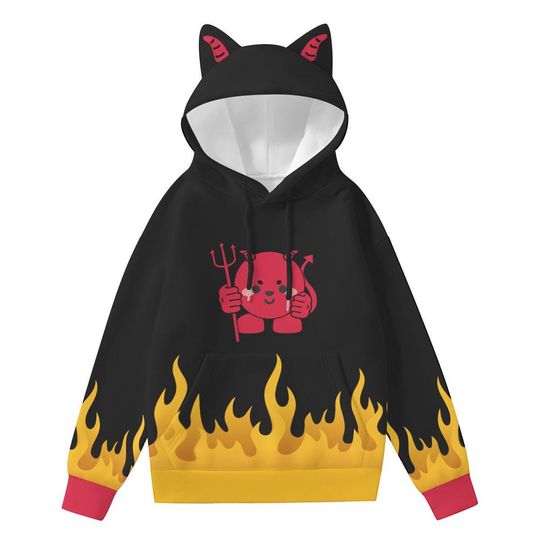 Kawaii Devil Flame Women's Hoodie with Cat Ears - Fashionable Streetwear